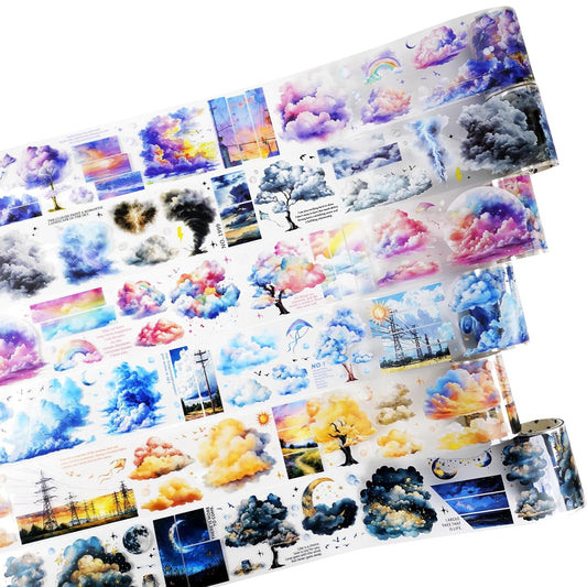 Sky Series PET Tape Sticker Set 6 Rolls Featuring Thunderstorm Starry Night Sunset and Foggy Cloud Designs for Scrapbooking Journaling Planner Decoration and DIY Craft