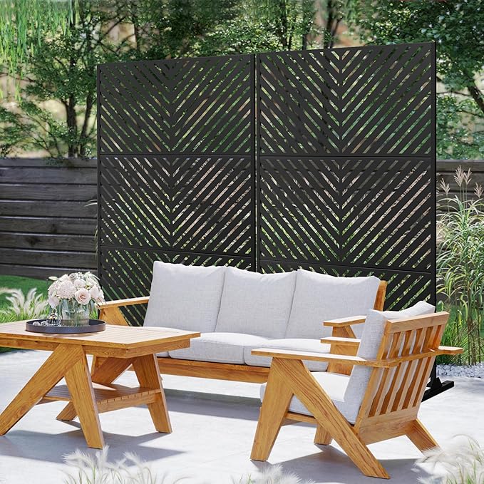 Metal Privacy Screen Outdoor 72" H×47" W,Freestanding Decorative Privacy Screen for Balcony Yard&Garden,Privacy Fence-Black&Arrow