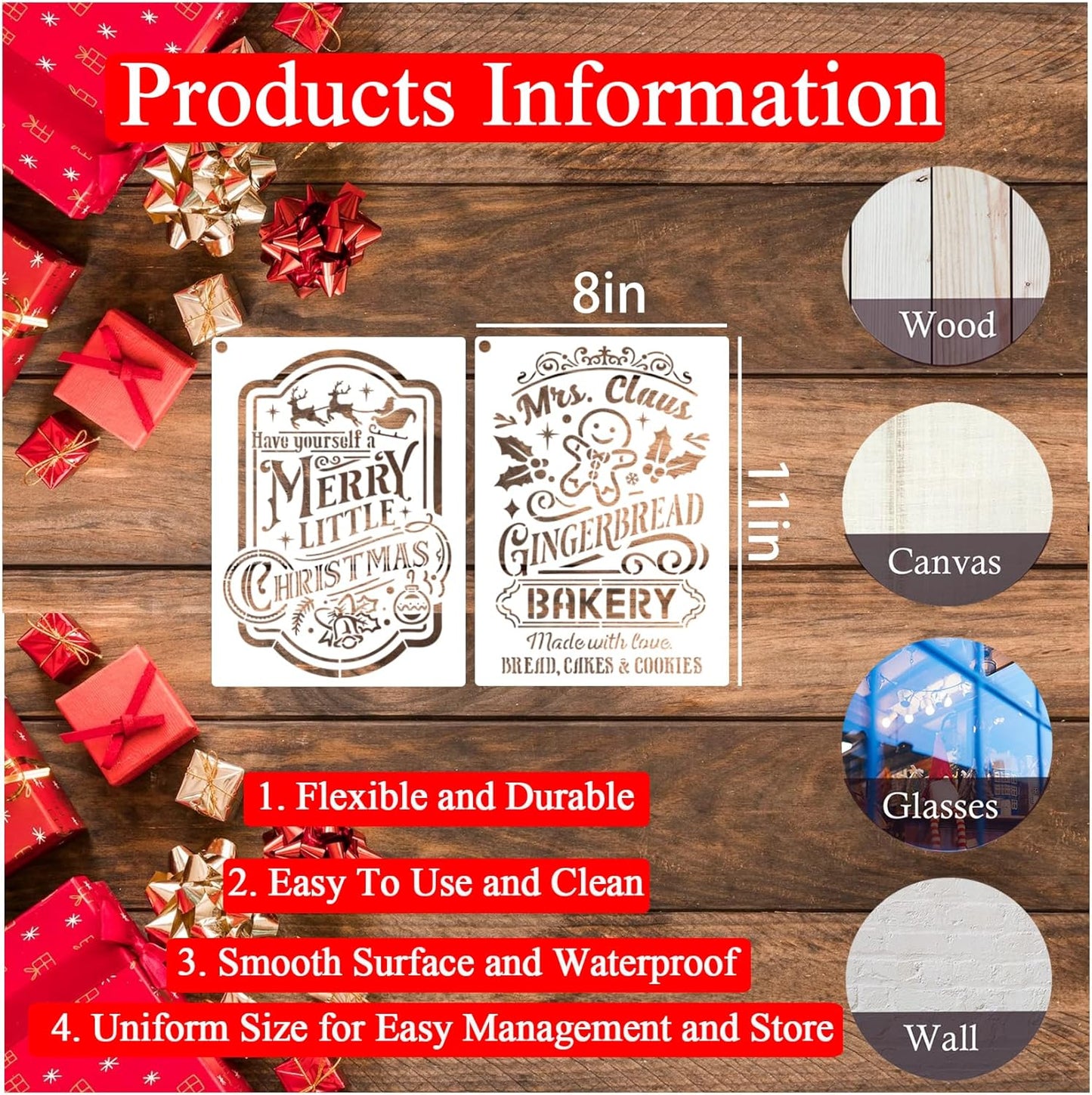 10 Pieces Christmas Stencils Reusable, 8 X 11 Inch Holiday Farm Fresh Christmas Tree Stencils for Painting on Wood Sign Windown DIY Crafts Fabric Canvas Winter Decor (10pcs A4 chrismtas-Old)