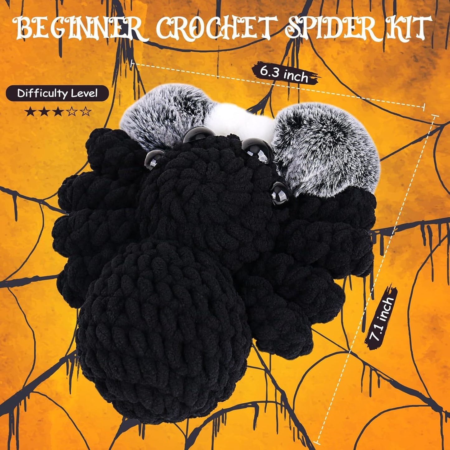 Crochetta Crochet Kit for Beginners, Crochet Starter Kit w Step-by-Step Video Tutorials, Beginner Crochet Kit for Adults Kids Women Men Complete Kit Included (Halloween Spider)