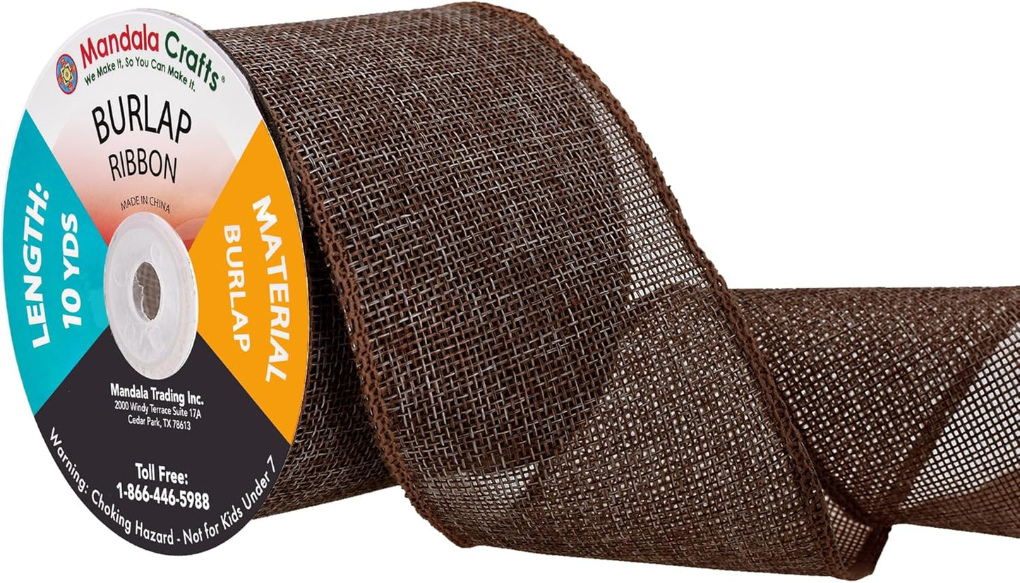 Mandala Crafts Brown Burlap Ribbon 3 Inches Wide Jute Ribbons for Crafts - 20 Yds Roll Rustic Burlap Wrap Trim Ribbons for Wreaths Bows Wedding Party Decoration