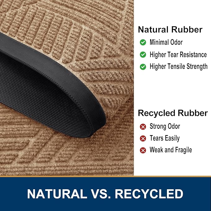 Smiry Front Door Mat Outside Entrance, Heavy Duty Sturdy Natural Rubber Doormat, Trap Dirt and Moisture, Easy Clean Low Profile Mats for Indoor Outdoor Entry, Irregular Triangle (59x35, Coffee)