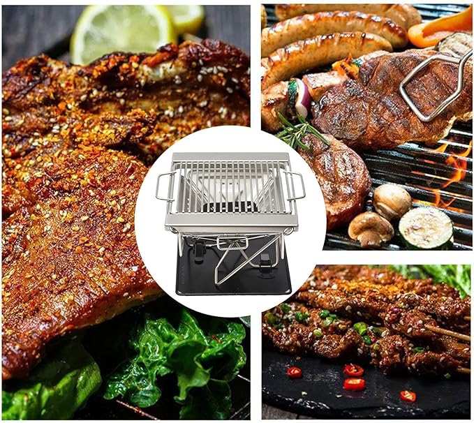 Portable Grill | Stainless Steel Folding Cooking Accessories | Small Charcoal Grill - for Hiking Picnics Tailgating Park Party Garden Cooking Picnics