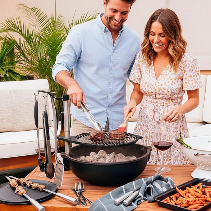 Bola Grill Traveler Portable Charcoal Grill – Small Tabletop BBQ Grill with Adjustable & Rotating Grate for Outdoor Cooking, Camping & Backyard BBQ (Black)
