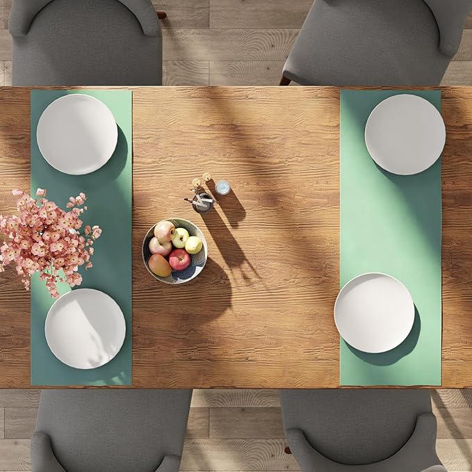 Encasa XO Table Runner 13"x36" Long | Cotton Canvas Fabric | Mint Green Solid Color | Machine Washable & Durable