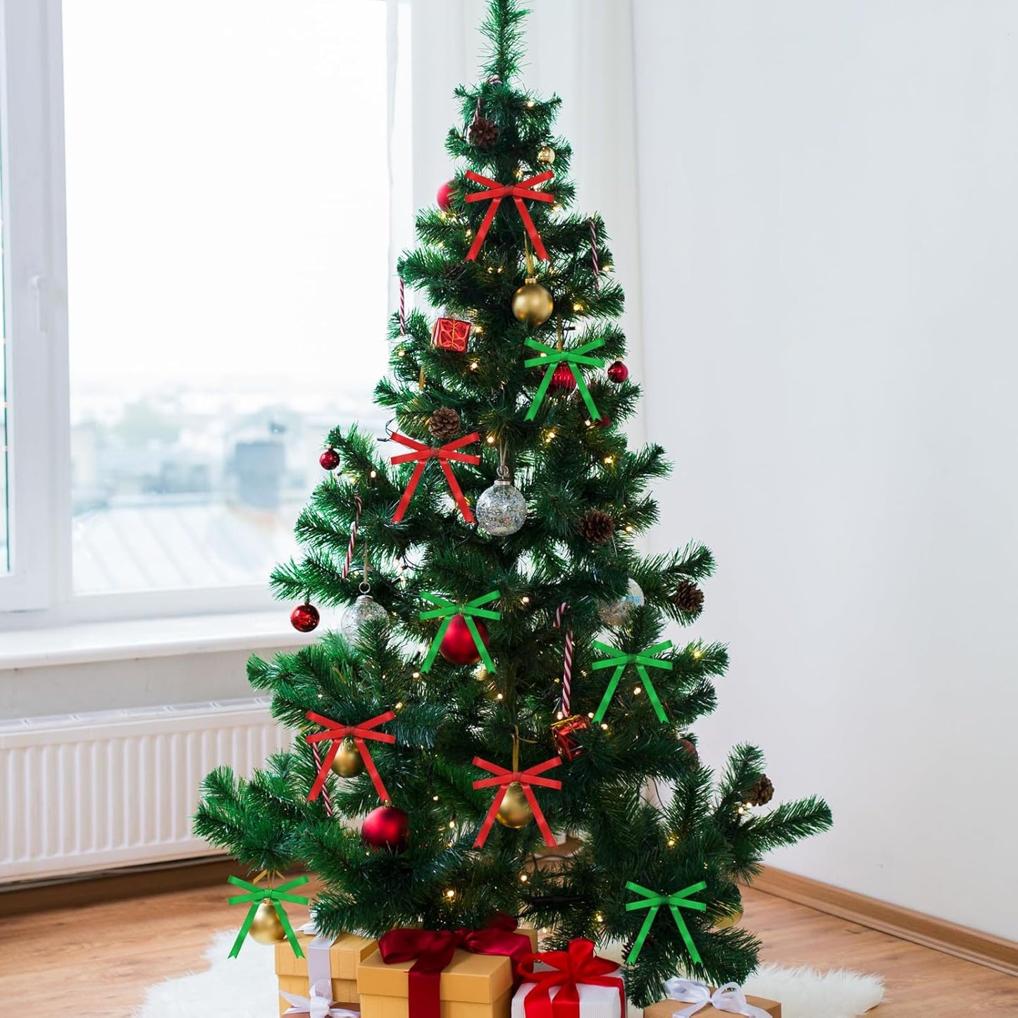 4 Rolls 3/8" Christmas Glitter & Satin Ribbons Set, Total 100 Yards Xmas Holiday Ribbon for Gift Wrapping, Crafts, Festival Ornaments, Wedding Party Decoration