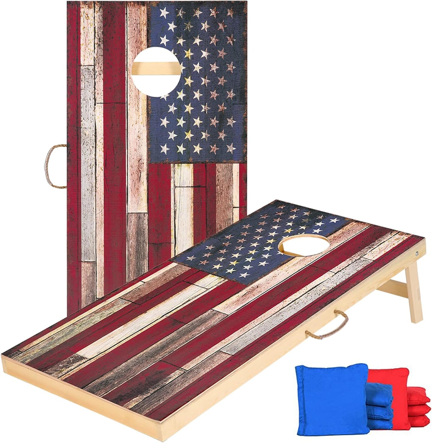 Solid Wood Vintage Cornhole Game Set, Two 4'x2'Cornhole Boards, 8 Cornhole Bags for Indoor and Outdoor Toss Games Competitions, Tournaments