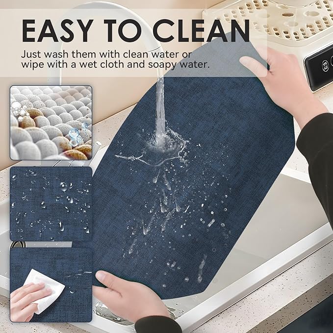 Round Table Placemats Set of 4, Faux Leather Wedge Shape Place Mats Heat Resistant Wipeable Washable Table Mats for Dining Outdoor Indoor, Dark Blue