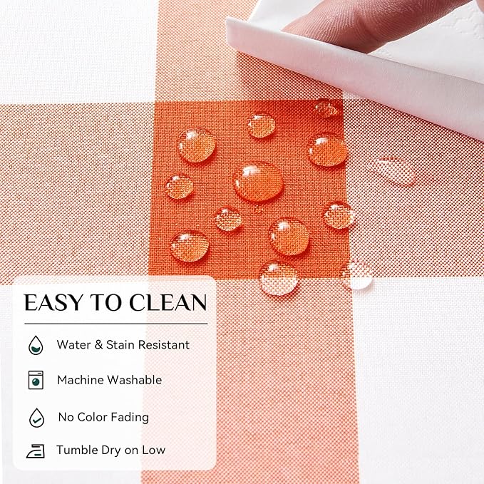 Softalker Gingham Checkered Tablecloth Rectangle - Outdoor Waterproof Buffalo Plaid Table Cloth, Stain Resistant Washable Table Cover for Picnic, Camping, Dining - Orange and White, 60 x 102 Inch