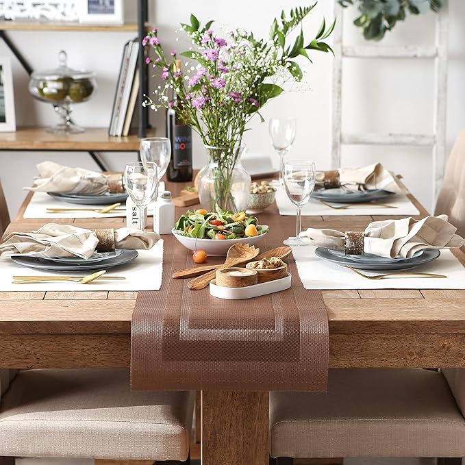 DII PVC Tabletop Collection Woven Indoor/Outdoor, Table Runner, 14x72, Cinnamon