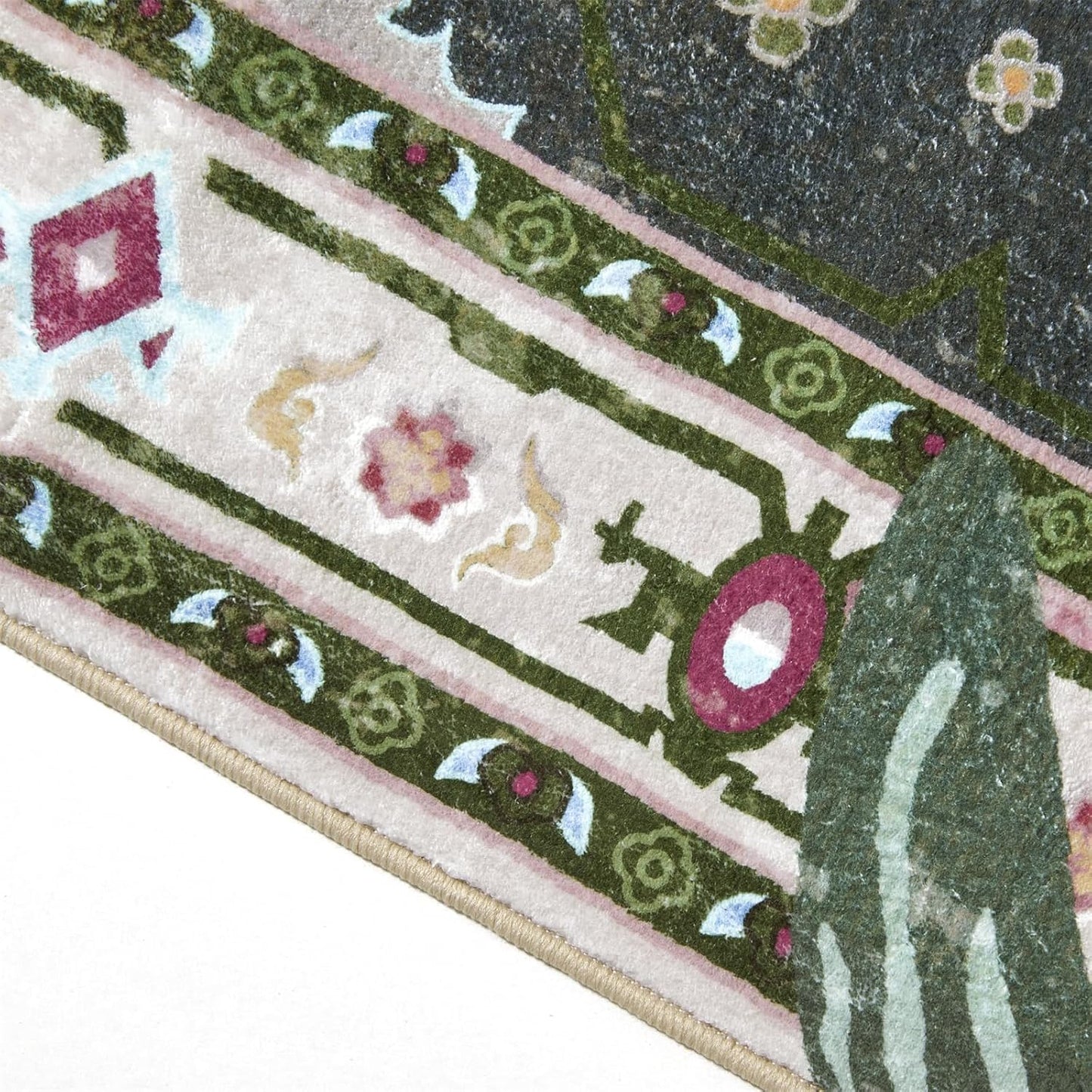 Oriental Tropical Washable Rugs, Greyish Green Boho Vintage Distressed Hippie 4x6 Area Rugs for Living Room Bedroom Kitchen Entryway Dorm, Abstract Botanical Animal Tribal Accent Carpet