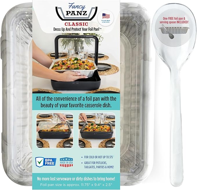 Fancy Panz - Marble Classic Aluminum Foil Pan Carrier with Lid - Elevated Food Serving Tray - Portable Casserole Carrier with Lid - Made in The USA Hosting Essentials
