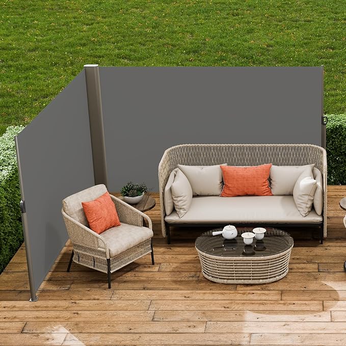 VEVOR Retractable Side Awning, UV 50 71''x 236'' Full Aluminum Rust-Proof Patio Sunshine Screen, 280 g Thicken Privacy Divider & Wind Screen for Courtyard, Balcony, Roof Terraces and Pools, Gray
