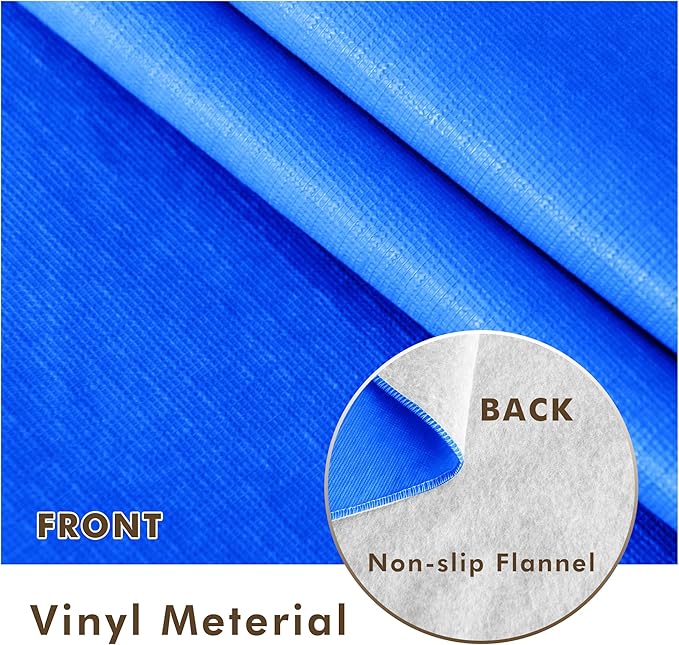 Nasitos 2 Pack Vinyl Tablecloth Rectangle 60x84 Inch-Blue Plastic Tablecloth with Flannel Backed 4Ft Table Cloth, 100% Waterproof Plastic Tablecloths for Outdoor, Baby Shower, Grad Party