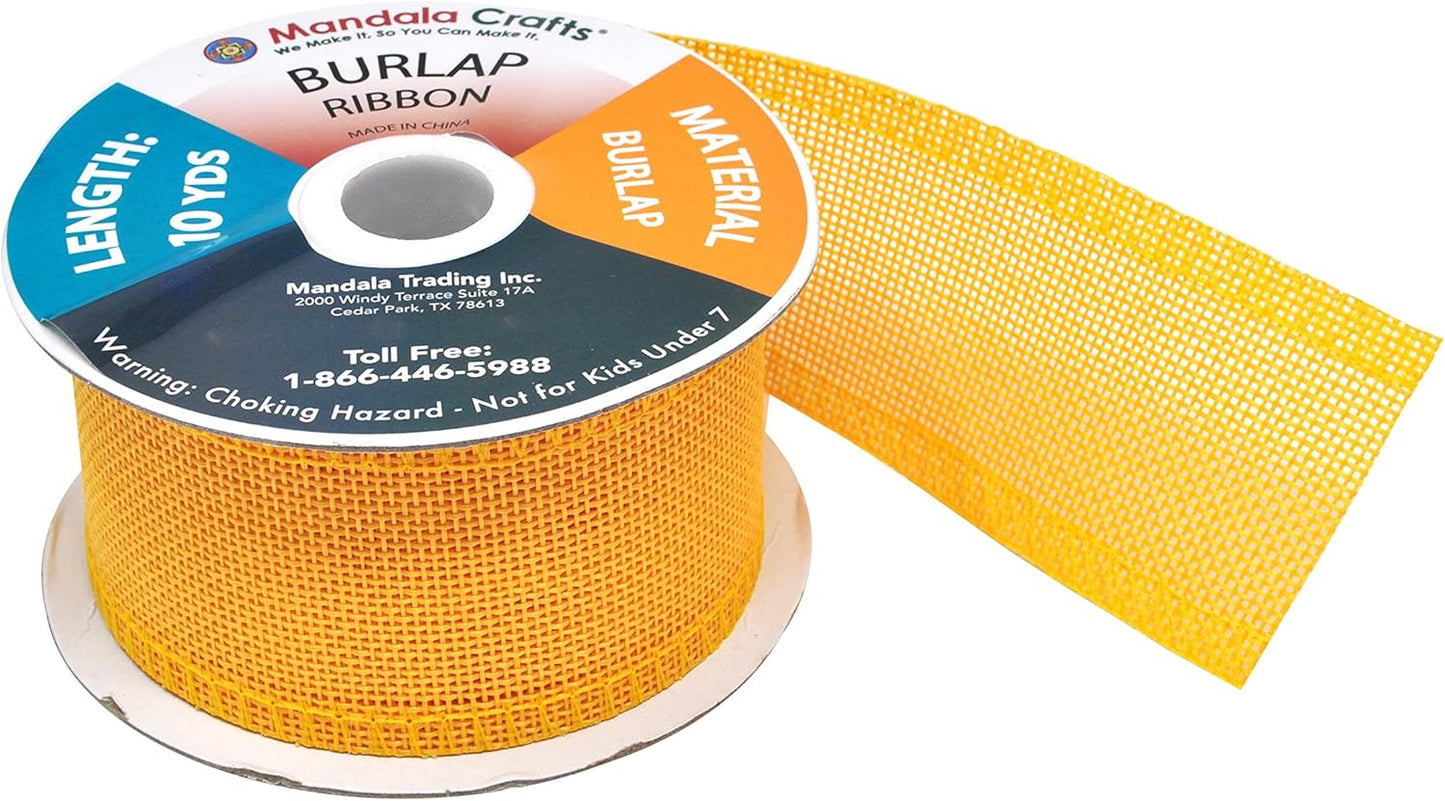 Mandala Crafts Yellow Burlap Ribbon 2 Inches Wide Jute Ribbons for Crafts - 20 Yds Roll Rustic Burlap Wrap Trim Ribbons for Wreaths Bows Wedding Party Decoration