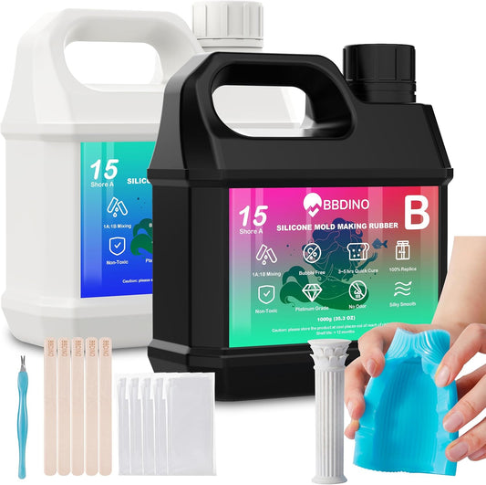 BBBDINO Silicone Mold Making Kit, 15A Fast Cure Silicone for Mold Making Clear 2000g(70.6 Oz), 1A:1B Ideal for Resin/Soap/Candle/Silicon Molds Casting