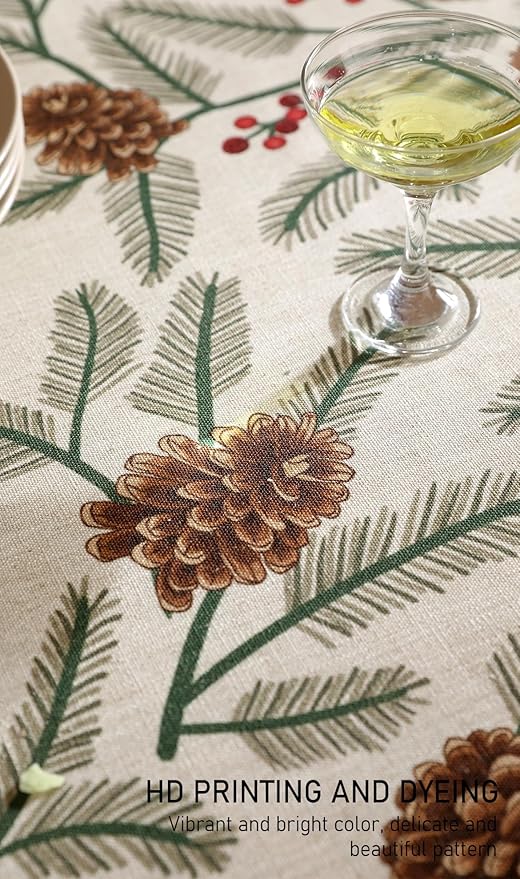 ISAENNE Designer Christmas Beige Linen Small Square Tablecloth,Pinecones Pattern Indoor Tablecloths,Washable Decor Table Cloth for Dining Thanksgiving Kitchen Christmas,55"*55"-Carol B