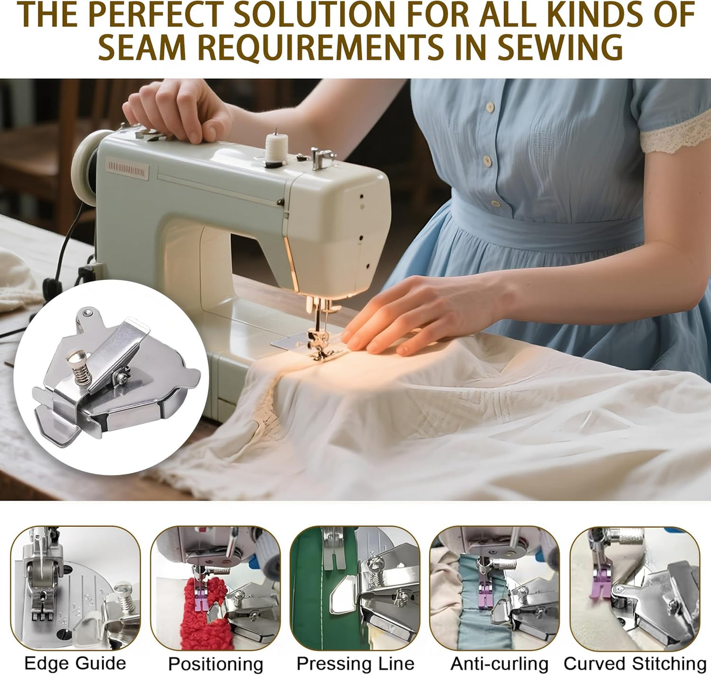 Magnet Sewing Guide,Upgraded Multi-Purpose Magnetic Seam Guide for Sewing Machine,Quilting Accessory for Professionals&Beginner,Edge Retaining/Positioning/Anti-Curling/Pressing of Topstitching(Silver)