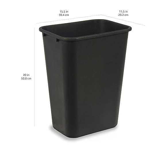 Amazon Basics Trash Can, Rectangular Commercial Office Wastebasket, 10 Gallon (Pack Of 1), Black