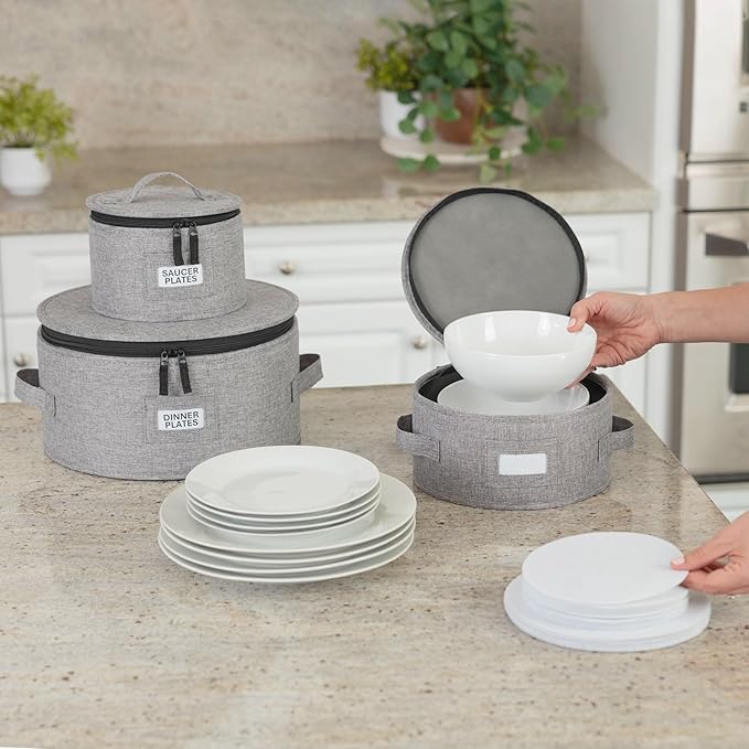 8pcs Hard Shell China Dinnerware Storage Containers with Lid - Heavy Duty Mug, Wine Glass, Platter, Silverware and Plate Storage Box