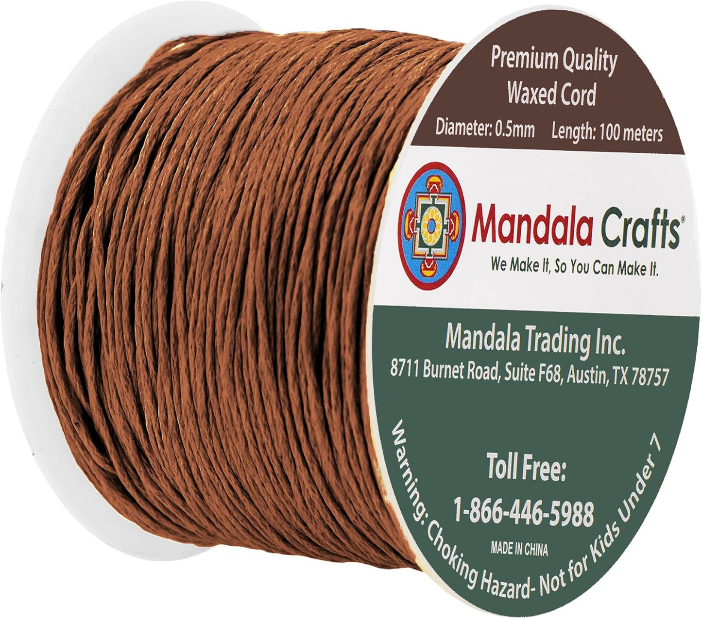 Mandala Crafts 0.5mm 109 Yards Russet Brown Cotton Waxed Cord for Jewelry Making Bracelet Cord Waxed String - Beading String Thread Jewelry Cords for Necklaces String