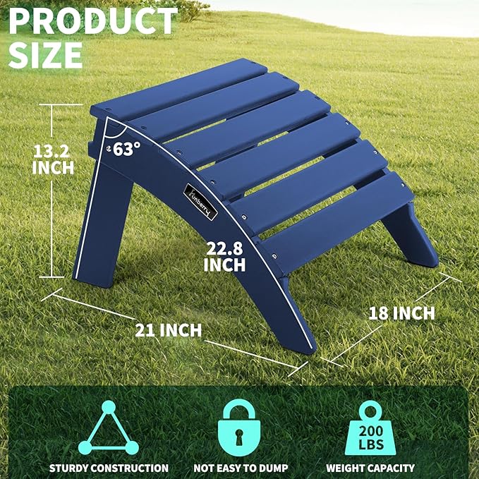FUNBERRY Folding Adirondack Ottoman Set of 2, HDPE All Weather Outdoor Foot Rest, Easy Storage Patio Footstool, Ottomans and Footstools for Outside