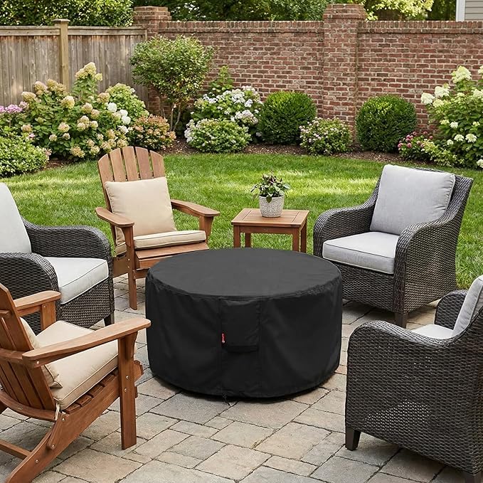SheeChung Fire Pit Cover Round 60"Dx24"H,Waterproof Heavy Duty 600D Polyester Fire Pit Cover,Large Shelter for Outdoor Patio Fireplace Table Chair,Patio Furniture Covers