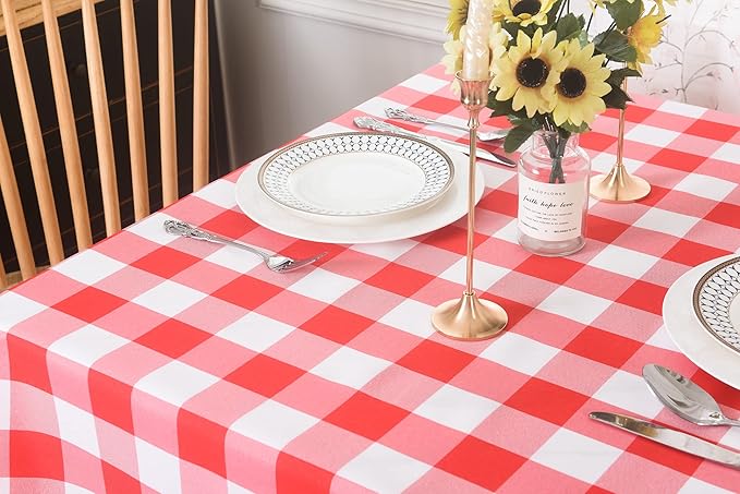 2 Pack Waterproof Polyester Fabic Square Checkered Tablecloth，54x54 Outdoor Table Cloth，Oil Stain Prevention Table Cloth for Pinics and Parties（Red and White）