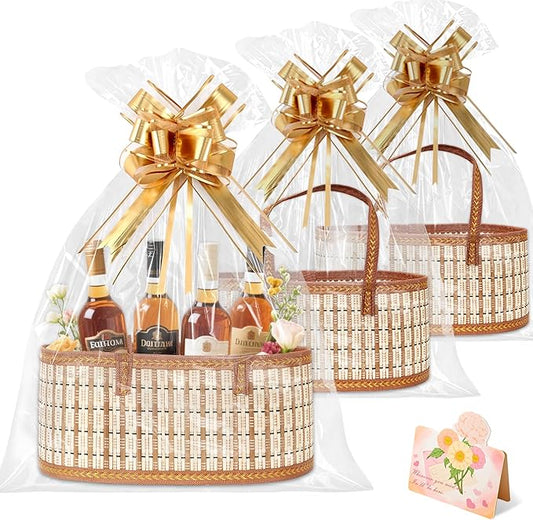 Orchidleaf 3 Set Baskets for Gifts Empty, Gift Empty Bamboo Basket Large, Foldable Woven Gift Basket with Handle for Baby Baptisms, Mother's Day, Christmas, Housewarming