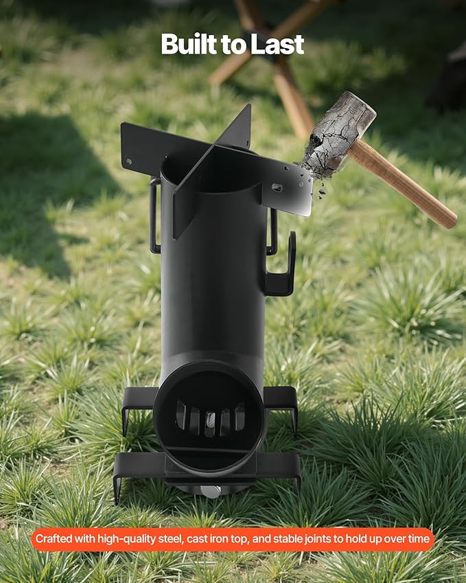 VEVOR Camping Rocket Stove, Wood Burning Portable Rocket Stove with Carrying Bag for Backpacking, Carbon Steel, Burn Wood, Twigs or Sticks for Outdoor Cooking, Backyard, Camp Cooking, Heating, Black