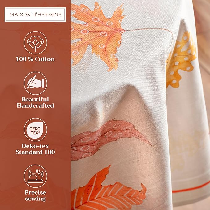 Maison d' Hermine Table Cloth Round Table 100% Cotton 69 Inches Fall Tablecloth Reusable Everyday Use for Thanksgiving Christmas Decorations Dining Farmhouse Party (Colours of Autumn)