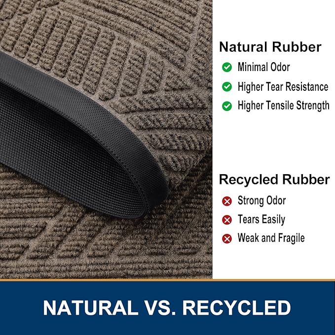 Smiry Front Door Mat Outside Entrance, Heavy Duty Sturdy Natural Rubber Doormat, Trap Dirt and Moisture, Easy Clean Low Profile Mats for Indoor Outdoor Entry, Irregular Triangle (36x24, Mixed Khaki)