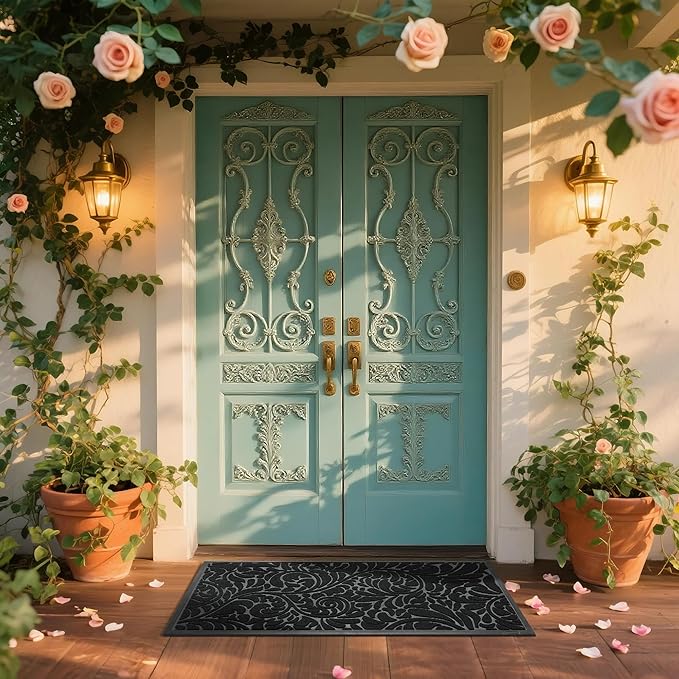 Yimobra Large Door Mat Outside Entrance 47x24, Waterproof Sturdy Outdoor Mats for Front Door, Heavy Duty Non-Slip Doormat for Garage Patio Entryway Indoor, Easy Clean, Black