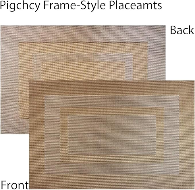 PIGCHCY Placemats,Heat Resistant Non Slip Durable Plastic Place Mats,Washable Easy to Clean Woven Vinyl Kitchen Placemats for Dining Table Set of 4 (Champagne)