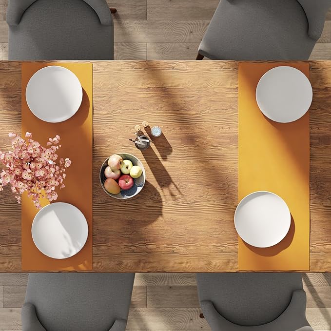 Encasa XO Table Runner 13"x36" Long | Cotton Canvas Fabric | Mango Solid Color | Machine Washable & Durable