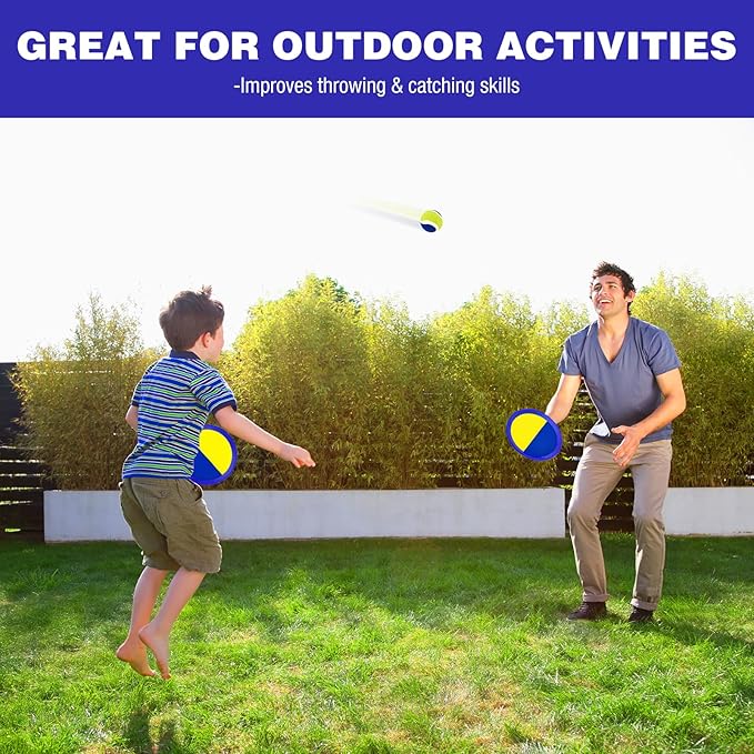 Ayeboovi Toss and Catch Ball Set Beach Pool Outdoor Toys Games for Kids Ages 3 4 5 6 7 8+ Year Old Boys Girls Birthday Gifts Stocking Stuffers for Boys Girls Ball Catch Game 2 Paddles 2 Balls Upgraded