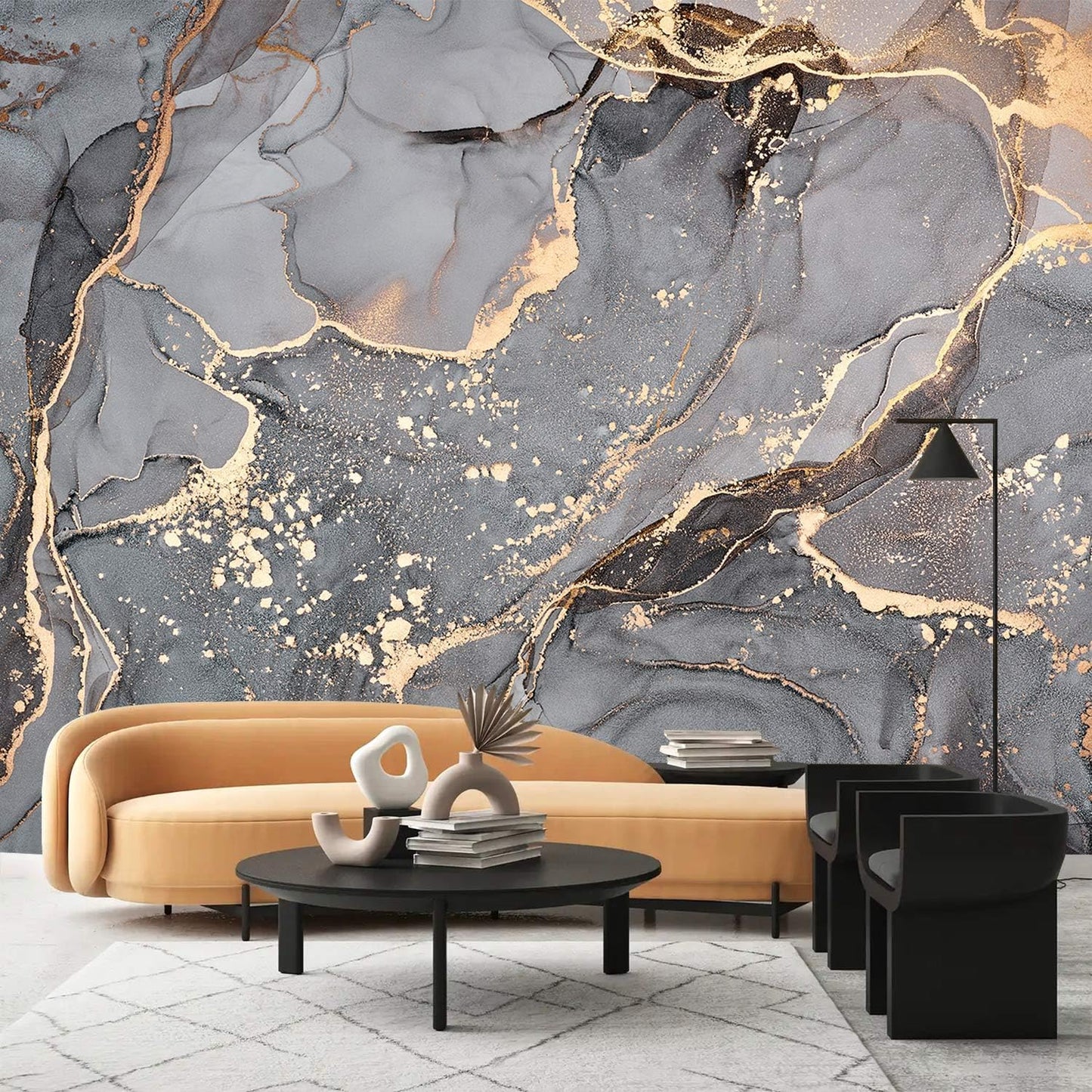 AFZEVEB-Gray and Gold Marble Wallpaper Wall murals for Bedroom 114"x74"(Not Peel and Stick)