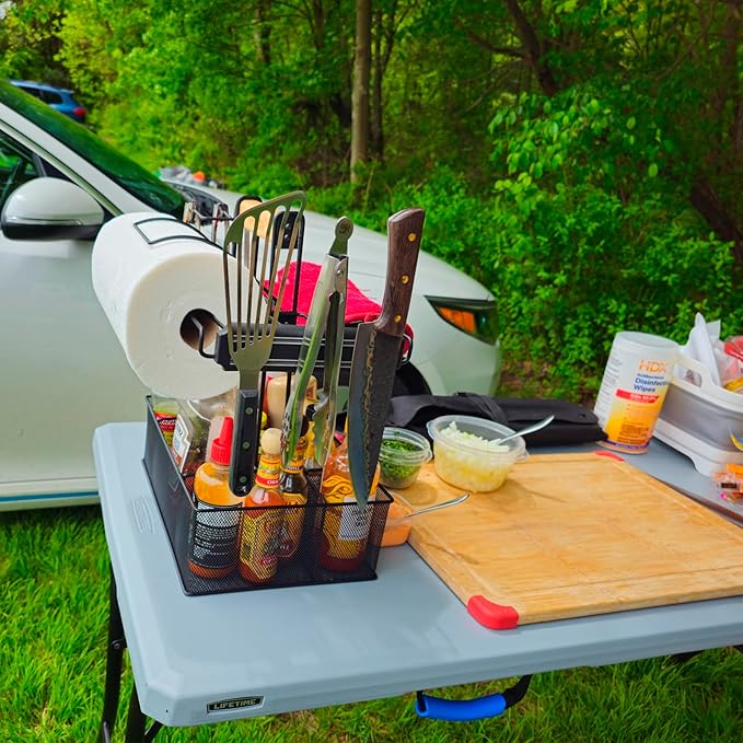 Geesta Grill Caddy for Outdoor Grill, BBQ Picnic Camping Caddy with Paper Towel Holder & Magnetic Tool Holder, Condiment Storage Utensil Kitchen Organizer for RV Camper, Tailgate Accessories
