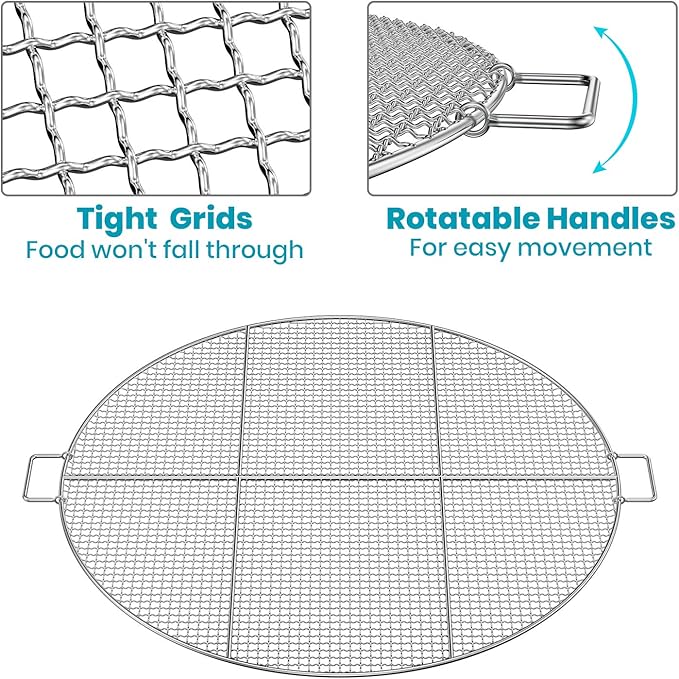 Stanbroil Fire Pit Cooking Grill Grate with 3 Support Bars - Outdoor Round BBQ Campfire Grill Grid - Camping Cookware - Stainless Steel, 30 Inch