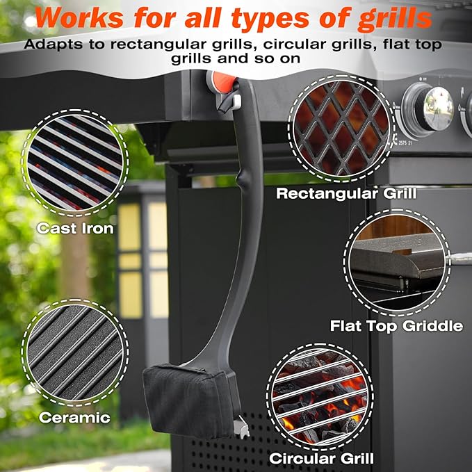 Steam Grill Brush Bristle Free with Scraper, BBQ Tool Cleaner Brush with Kevlar Cleaning Head for Outdoor Grill Accessories - Black, Grilling Gifts for Men Dad
