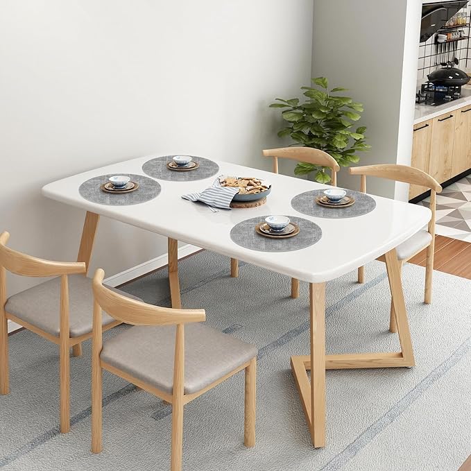 Homaxy Round Faux Leather Placemats and Coasters, Washable Dual-Side Table Mats, Wipeable Heat-Resistant Dining Place Mats for Outdoor and Indoor, Set of 8, Diameter 13 and 3.93 inch, Light Grey