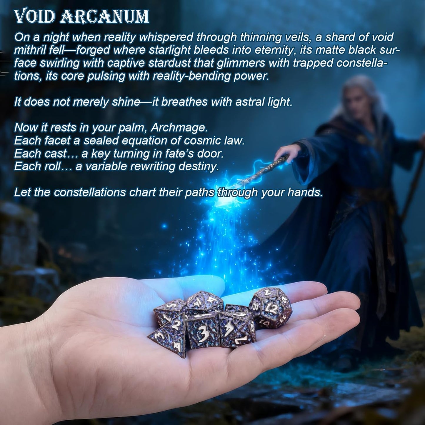 Haxtec Metal DND Dice Set Polyhedral D&D Dice Compatible with Dungeons and Dragons Gift TTRPG Black Blue Glitter Metal Dice