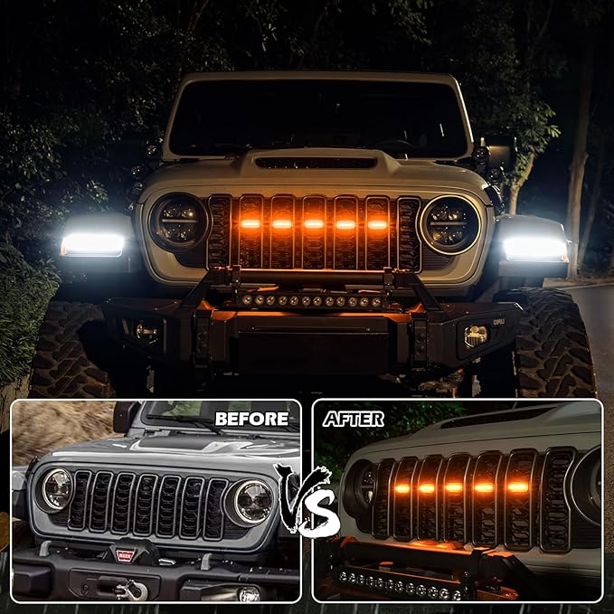 Maiker Amber LED Grille Lights Compatible with 2024-2025 Jeep Wrangler JL JLU & Gladiator JT Original Factory Grille, 5PCS Front Grille Marker Lights