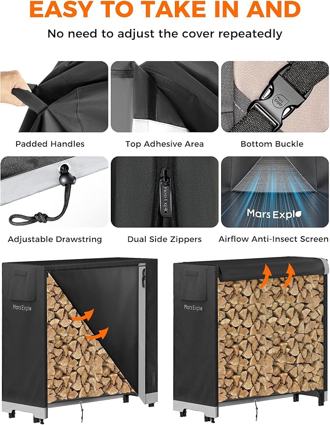 3ft Firewood Log Rack with Cover Outdoor, Heavy Duty Indoor Outdoor Firewood Storage Log Rack with Cover Combo Set Black