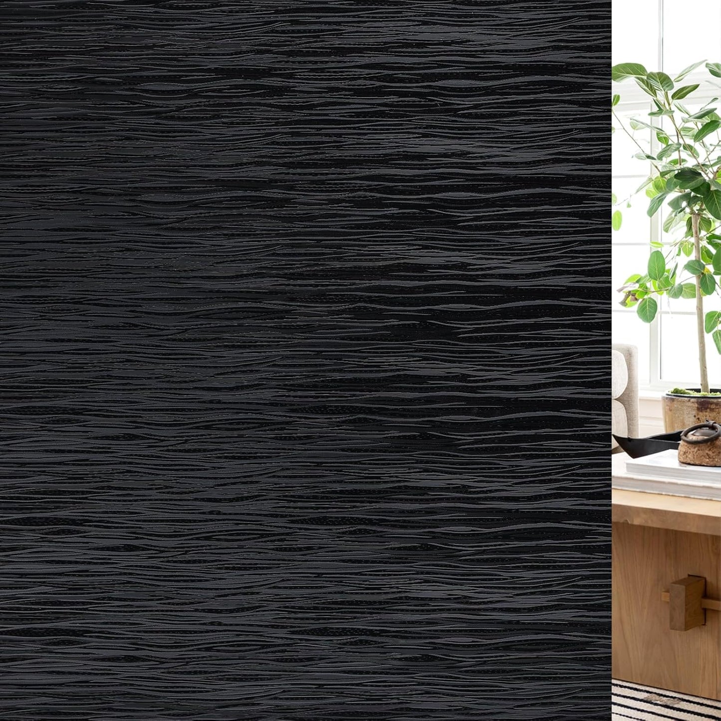 Haton Blackout Window Film, Black Out Sun Blocking Window Cover, Static Cling Frosted Privacy for Glass, Heat Control Darkening Room Coverings Shades Tint for Home Day Sleep, 35.4" x 157.4"