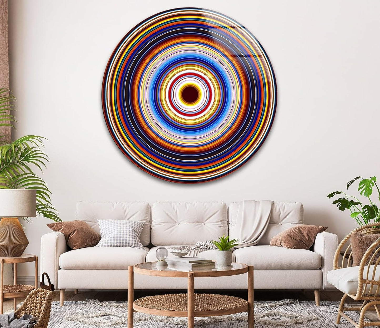 My Photostation.com 27.5''(70cm) Diameter Colorful Concentric Circles Round Glass Wall Art Tempered Glass Printing Wall Decor Large Wall Art Wall Hangings