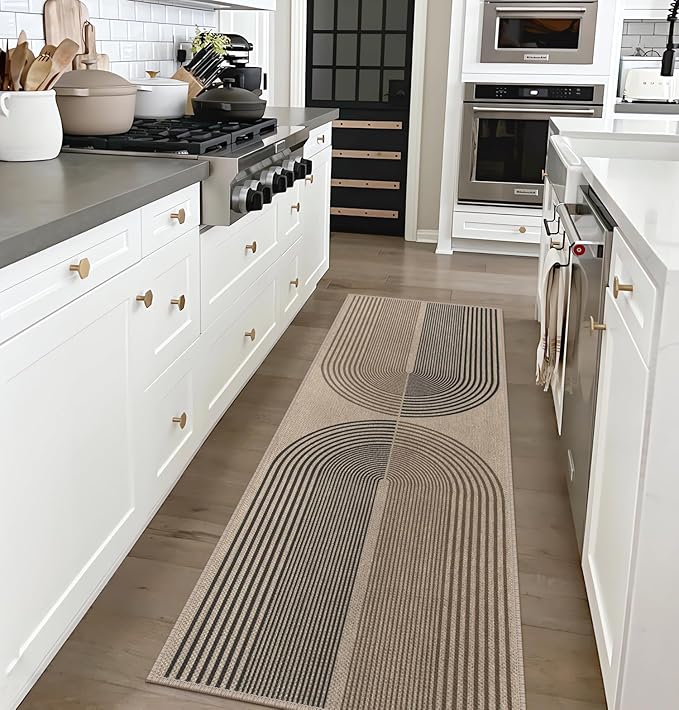 Easy Jute Rainbow Runner Rug, 2x6 Washable Rugs Runner for Hallway Non-Slip Boho Farmhouse Long Kitchen Rug, Modern Abstract Indoor Outdoor Carpet for Porch Laundry Entryway