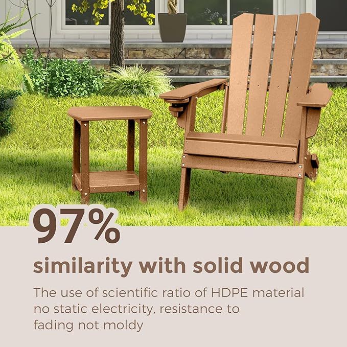 Adirondack Square Outdoor Side Table,2-Tier Storage Patio Side Table, HDPE End Tables for Backyard Pool Porch Garden Lawn