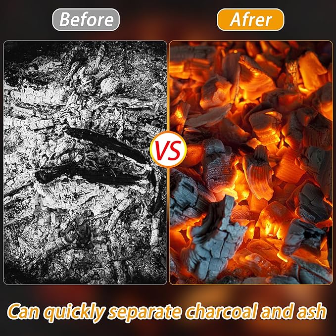 Hollow Out Fireplace Shovel Black Metal Coal Shovel Fireplace Ash Sifter Scalable Stainless Steel Handle with Silicone Protector to Prevent Burns, Fireplace Tools for Woodstove to Separate Coals