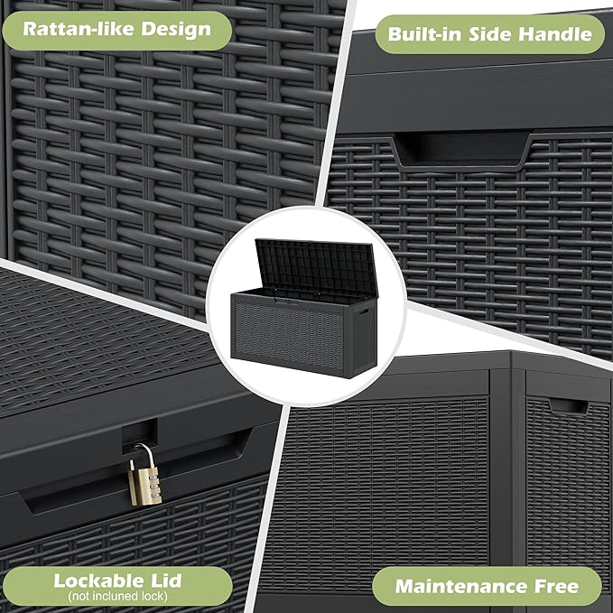 Outdoor Storage Box, 60 Gallon Outside Deck Box Waterproof,Resin Outdoor Storage Cabinet With Lockable Lid,Backyard Storage Bench For Garden Tools,Patio Cushions, Pool Tools, Package Delivery